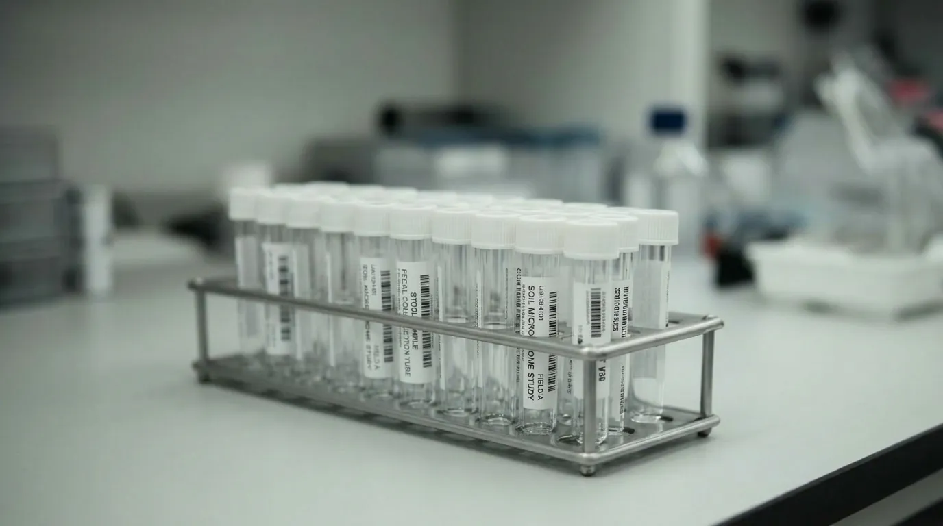 Biological sample tubes in a laboratory rack