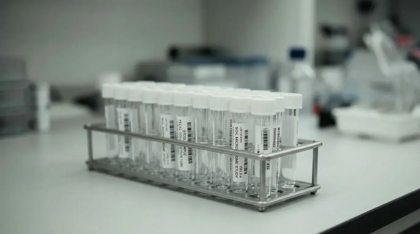 Biological sample tubes in a laboratory rack
