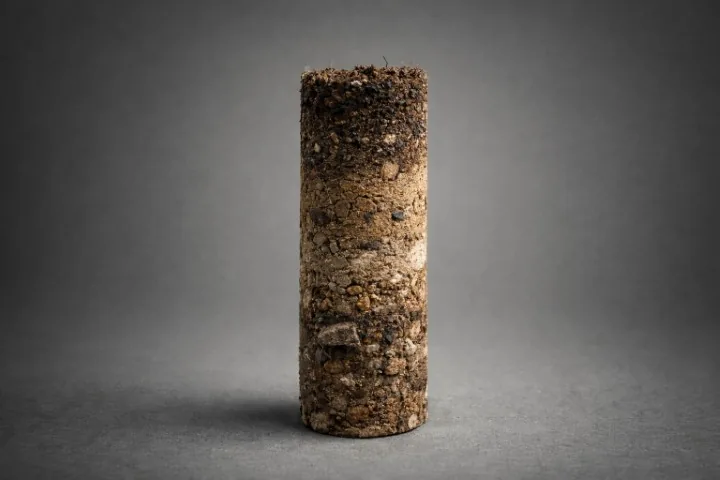 Soil core sample showing microbial biodiversity layers